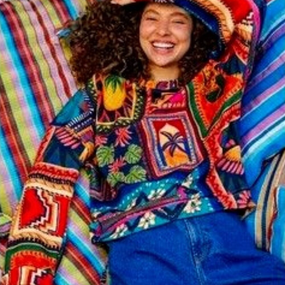 Rare Never Worn FARM Rio Patchwork Tapestry Sweatshirt